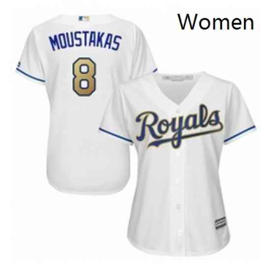 Womens Majestic Kansas City Royals 8 Mike Moustakas Replica White Home Cool Base MLB Jersey